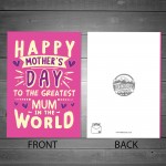 Mothers Day Card For GREATEST MUM IN THE WORLD Card For Mum