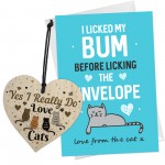 Funny Birthday Card From The Cat Novelty Card Wooden Heart Gift