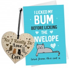 Funny Birthday Card From The Cat Novelty Card Wooden Heart Gift