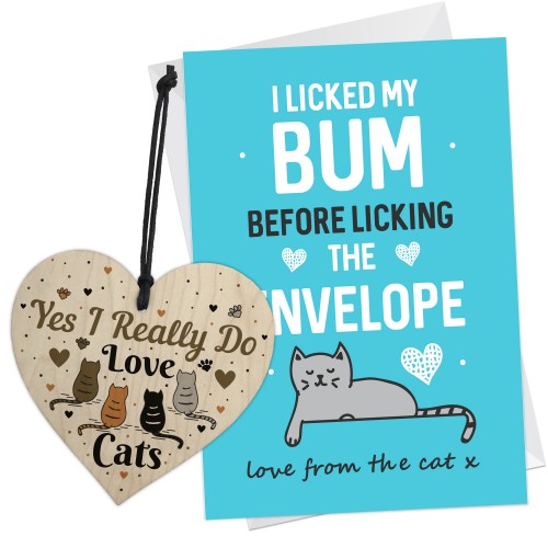 Funny Birthday Card From The Cat Novelty Card Wooden Heart Gift