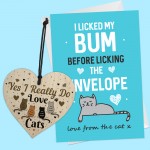 Funny Birthday Card From The Cat Novelty Card Wooden Heart Gift