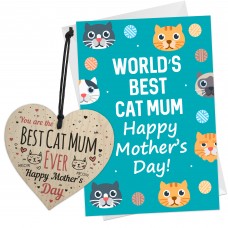 Mothers Day Card For Best Cat Mum Wooden Heart Gift For Mum