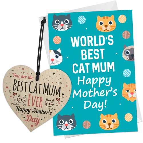 Mothers Day Card For Best Cat Mum Wooden Heart Gift For Mum