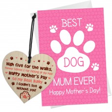 Mothers Day Card To The Best Dog Mum Ever Wooden Heart Bundle