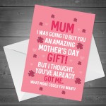 Funny Mothers Day Card for Mum Mummy From Son Daughter