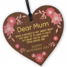 Mothers Day Gift Hanging Sign For Mum Wooden Heart Cute Quote