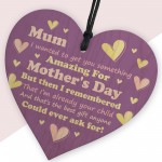 Mum Wooden Heart Perfct Mothers Day Gift For Mum Humour