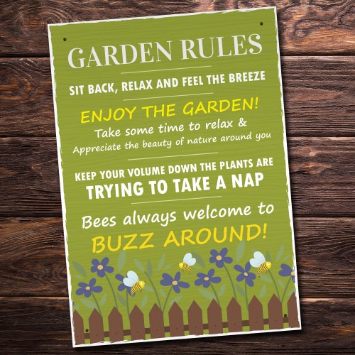 A4 Funny Garden Rules Wall Plaque Novelty Outdoor Decor Garden