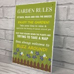 A4 Funny Garden Rules Wall Plaque Novelty Outdoor Decor Garden