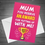 Mother's Day Card Award Funny Greeting Card for Mum