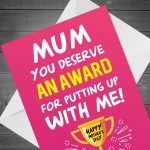 Mother's Day Card Award Funny Greeting Card for Mum