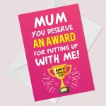 Mother's Day Card Award Funny Greeting Card for Mum