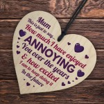 Joke Gift For Mum Birthday Christmas Funny Wood Heart Mum Gift
