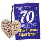 70th Birthday Card And Wooden Heart Bundle Gift For Grandparent