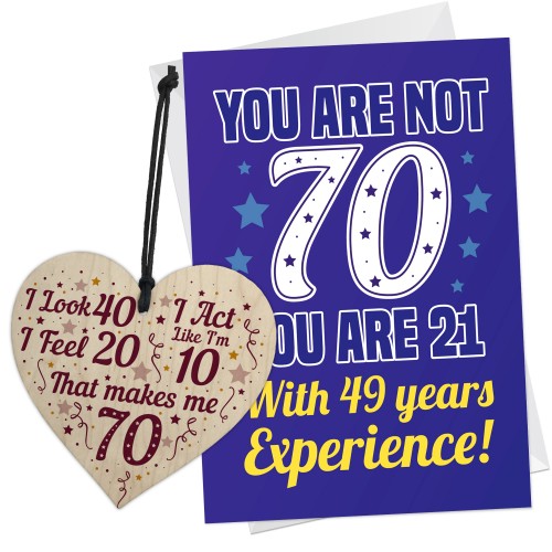 70th Birthday Card And Wooden Heart Bundle Gift For Grandparent