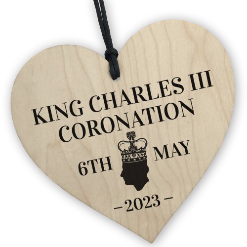 King Charles III Coronation Hanging Wooden Heart Comemmoration