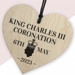 King Charles III Coronation Hanging Wooden Heart Comemmoration