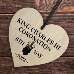 King Charles III Coronation Hanging Wooden Heart Comemmoration