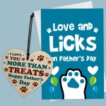 Fathers Day Gift From The Dog Funny Card And Wooden Heart