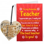 Gift For Amazing Teacher TEACHER PLAQUE Wood Heart And Card