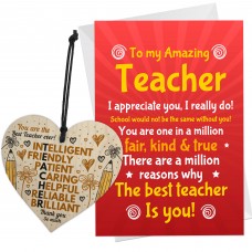 Gift For Amazing Teacher TEACHER PLAQUE Wood Heart And Card