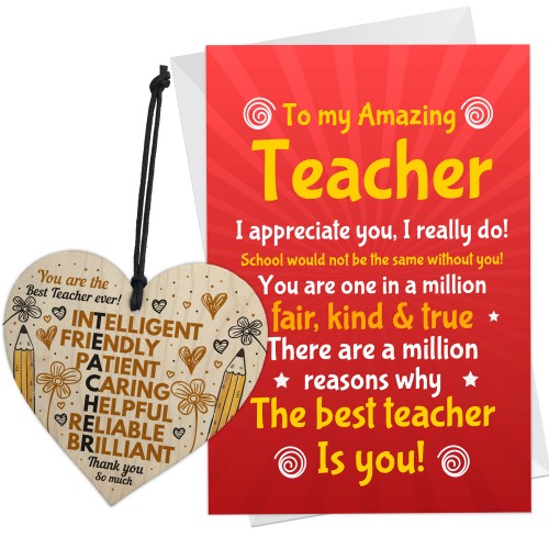Gift For Amazing Teacher TEACHER PLAQUE Wood Heart And Card