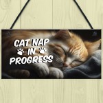 Novelty Cat Signs For Home CAT NAP IN PROGRESS Funny Cat Signs