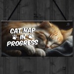 Novelty Cat Signs For Home CAT NAP IN PROGRESS Funny Cat Signs