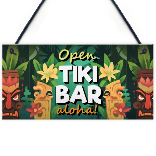 Aloha Tiki Bar Open Hanging Garden Sign Bar Pub Plaque Beer
