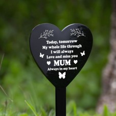 Mum Memorial Graveside Marker Plaque Black Arylic Heart Grave 