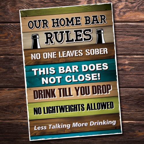 Our Home Bar Rules Funny Wall Sign Accessories for Home Bar Pub