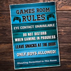 Games Room Rules Novelty Bedroom Wall Plaque Gamer Gift For Boys