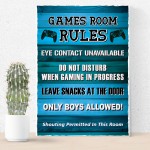 Games Room Rules Novelty Bedroom Wall Plaque Gamer Gift For Boys