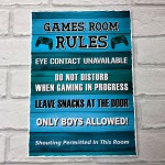 Games Room Rules Novelty Bedroom Wall Plaque Gamer Gift For Boys