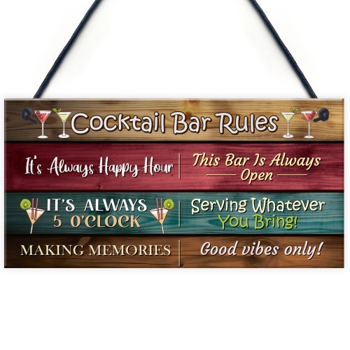 Cocktail Bar Rules Novelty Sign For Home Bar Garden Cocktail Bar