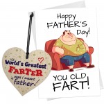 Funny Joke Fathers Day Card Gift For Dad FARTER Wood Heart
