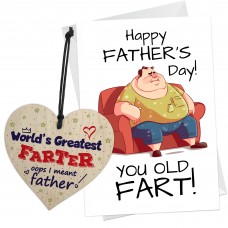 Funny Joke Fathers Day Card Gift For Dad FARTER Wood Heart