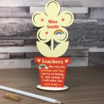 Teacher Wooden Flower PERSONALISED Gift Thank You Teacher Gift