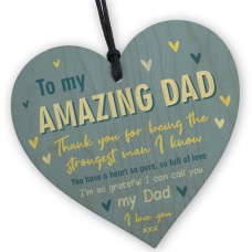 Gift For AMAZING DAD For Fathers Day Birthday Wooden Heart