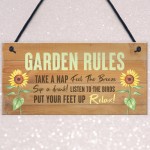 Garden Rules Hanging Plaque Backyard Sign Shed Sign Garden Gift