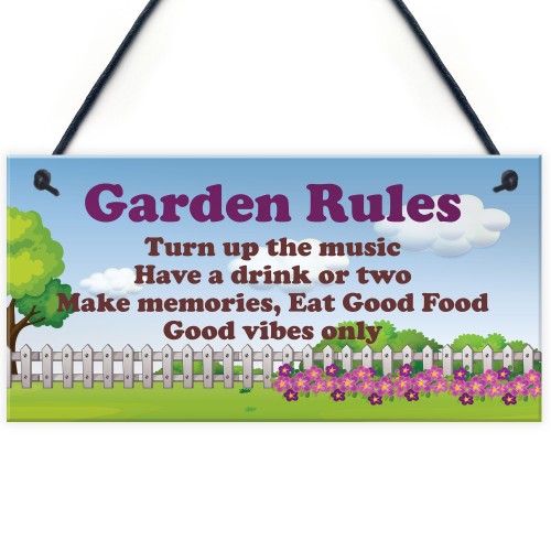 Cool Garden Rules Sign Hanging Shed Summerhouse Plaque Garden