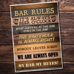 Bar Rules Sign For Home Bar Man Cave Garage Shed Hanging Sign