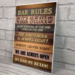 Bar Rules Sign For Home Bar Man Cave Garage Shed Hanging Sign