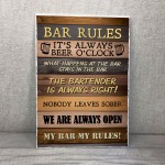 Bar Rules Sign For Home Bar Man Cave Garage Shed Hanging Sign