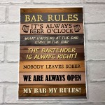 Bar Rules Sign For Home Bar Man Cave Garage Shed Hanging Sign