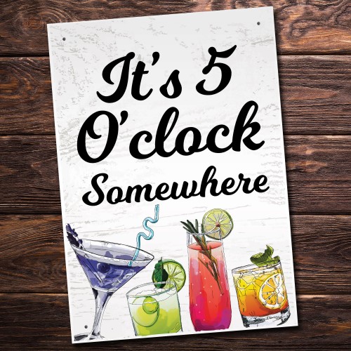 Funny BAR Sign 5 Oclock Somewhere Wall Plaque Alcohol Gift