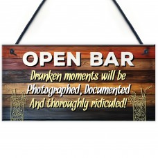 OPEN BAR Sign Novelty Home Bar Sign Pub Man Cave Sign Funny