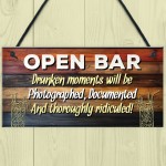 OPEN BAR Sign Novelty Home Bar Sign Pub Man Cave Sign Funny