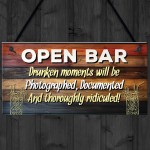 OPEN BAR Sign Novelty Home Bar Sign Pub Man Cave Sign Funny