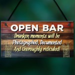 OPEN BAR Sign Novelty Home Bar Sign Pub Man Cave Sign Funny